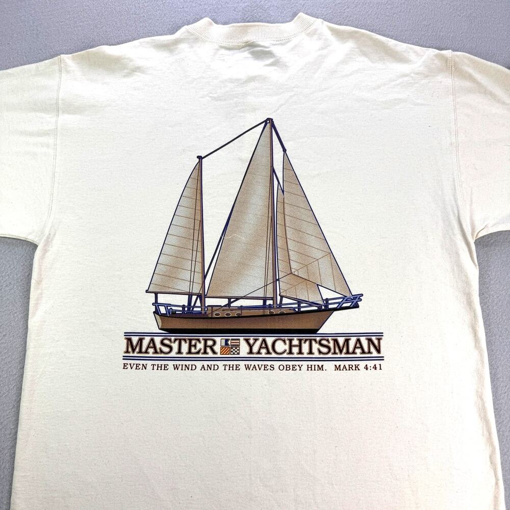 Vintage Master Yachtsman Shirt Mens L Christian Mark 4:41 Door County Nautical